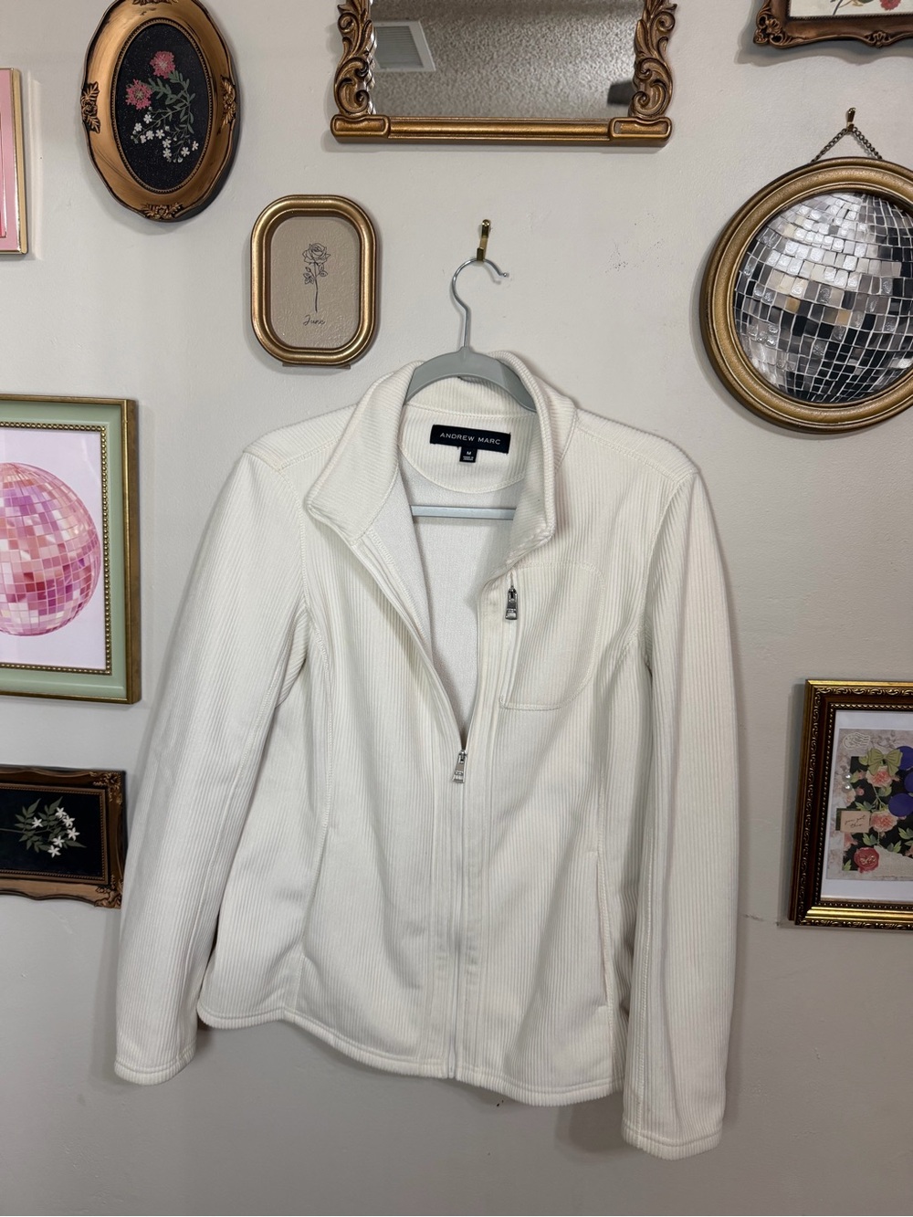 Andrew Marc Women's Cream Zip-Up Teddy Jacket